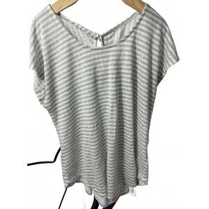 Bobeau Blouse Top Women's XXL White Striped Short Sleeve EUC